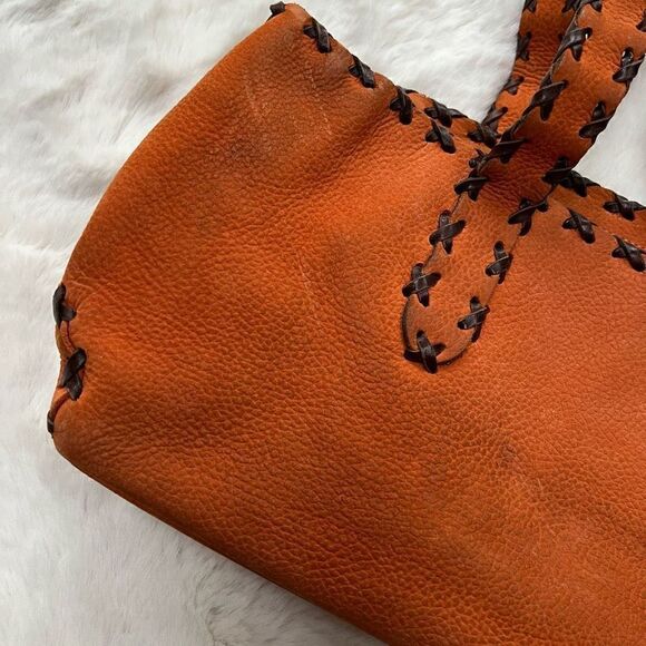 Vintage Y2K Leather Handmade Handbag Purse Shoulder bag Orange Brown - Picture 10 of 14